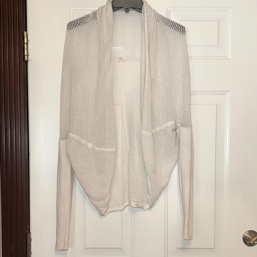 Calia Cacoon Sweater L White Open Front Ribbed Knit Yoga Cardigan Shrug